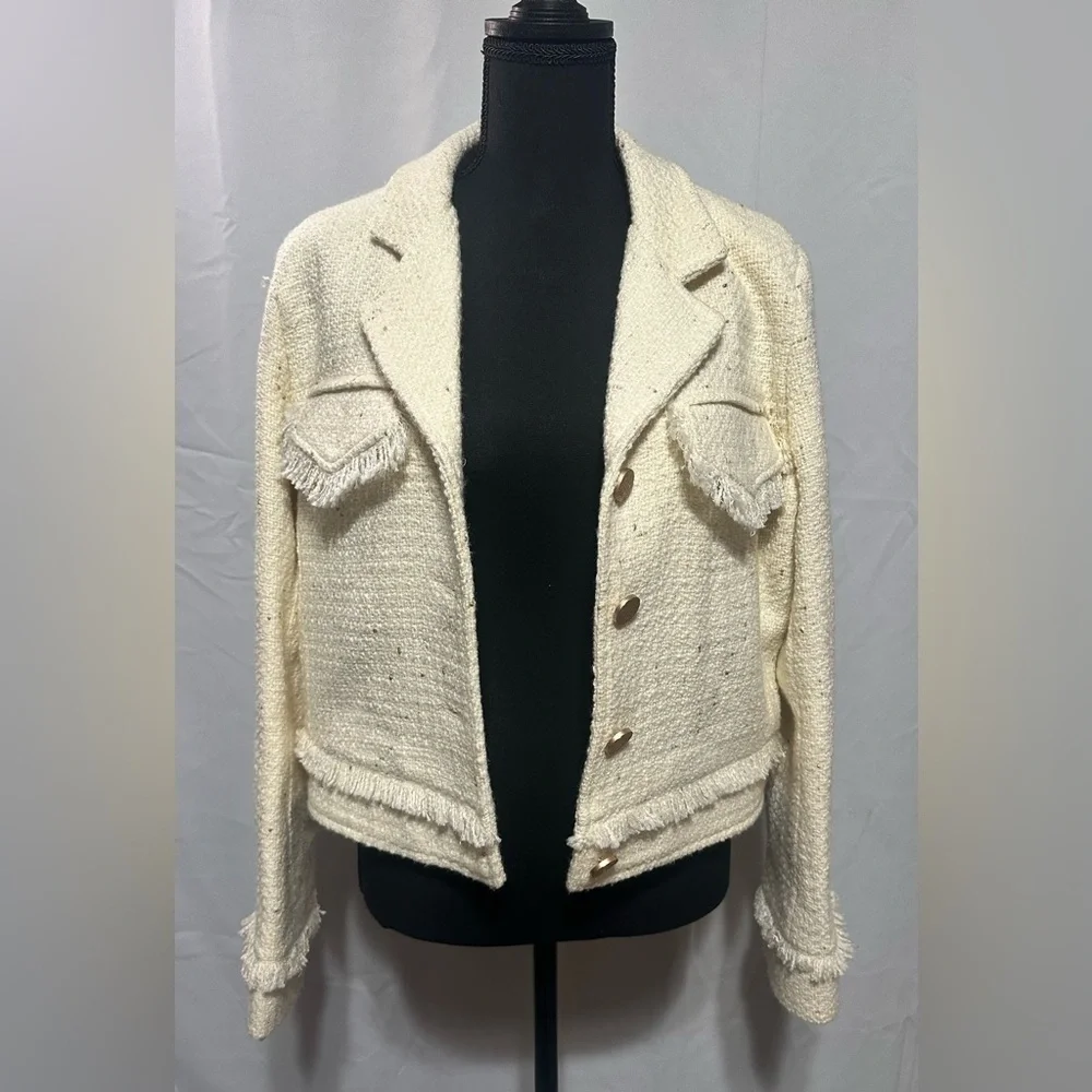 LULUS Prim and Proper Cream Tweed Jacket Size L